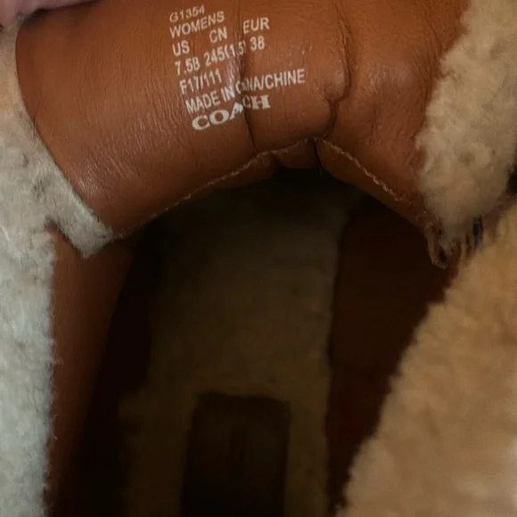 Coach Shearling Platform Boots with Turn-lock Closure, Charms, and Tan Suede - Picture 3 of 5